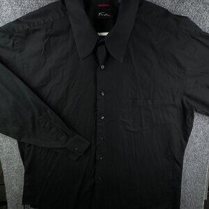 Fubu Shirt Men XL Black Button Up Shirt Long Sleeve Cotton 17.5 34/35 Y2K Woven